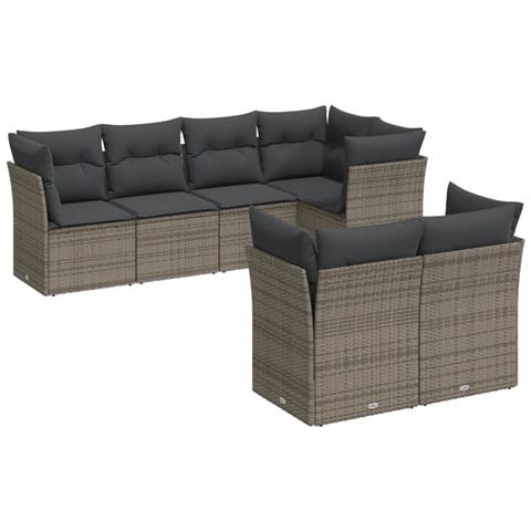 Set Divani da Giardino 7 pz con Cuscini Grigio in Polyrattan - Foto 1