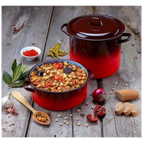 Briebe Ignea Pentola Induzione 20 Cm, Casseruola 2,5l Con Coperchio Acciaio Smaltato Vintage  Rosso - Foto 2