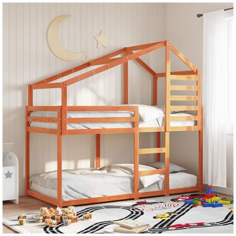 Letto A Castello Con Tetto Cera 90x200 Cm Legno Massello Pino - Foto 1