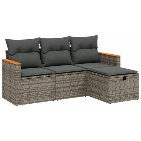 Set Divani Da Giardino 4 Pz Con Cuscini In Polyrattan Grigio - Foto 2