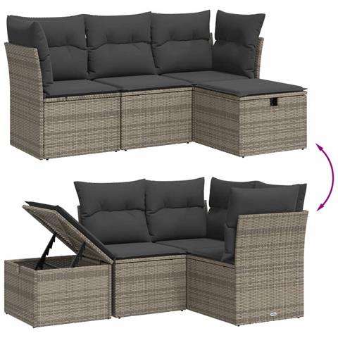 Set Divani Da Giardino 4 Pz Con Cuscini In Polyrattan Grigio - Foto 3
