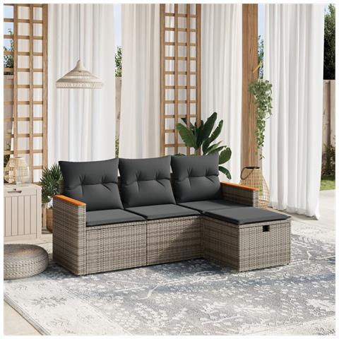 Set Divani Da Giardino 4 Pz Con Cuscini In Polyrattan Grigio - Foto 1