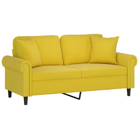 Divano A 2 Posti Con Cuscini Giallo 140 Cm In Velluto - Foto 2
