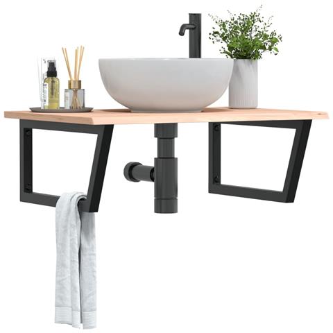 Ripiano A Parete Per Lavabo In Acciaio E Massello Di Rovere - Foto 8