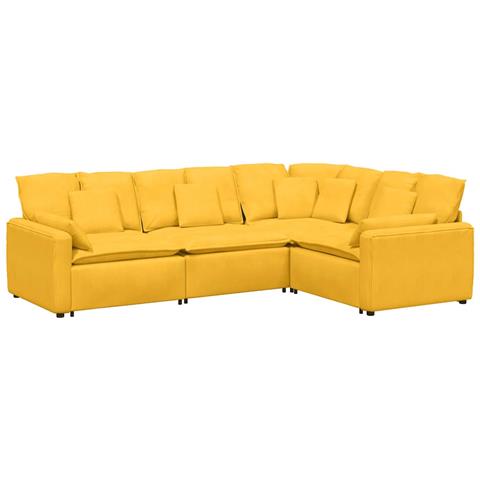 Divano Modulare con Cuscini in Tessuto a Coste Giallo Chiaro - Foto 1