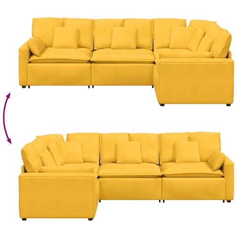 Divano Modulare con Cuscini in Tessuto a Coste Giallo Chiaro - Foto 9