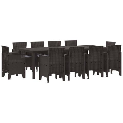 Set da Pranzo da Giardino di 11 pezzi con Cuscini Marrone Polyrattan - Foto 1