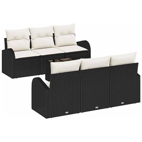 Set divani giardino 7 pezzi con cuscini neri in polyrattan - Foto 1