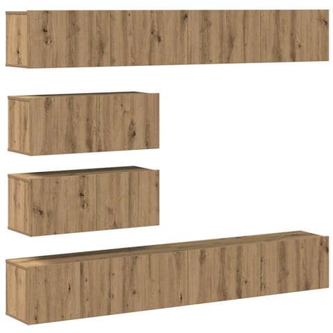 Set Mobile TV 6 pz Montato a Parete Rovere in Legno Multistrato - Foto 1