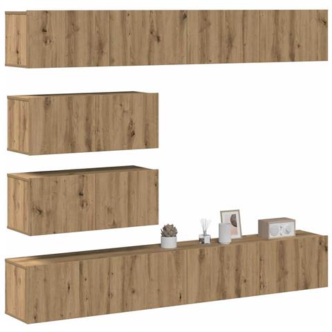 Set Mobile TV 6 pz Montato a Parete Rovere in Legno Multistrato - Foto 2