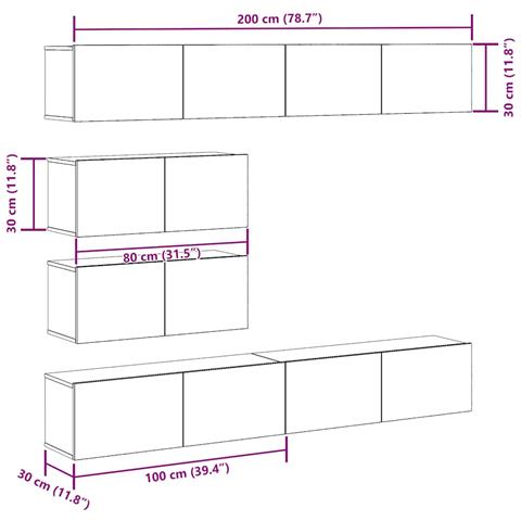 Set Mobile TV 6 pz Montato a Parete Rovere in Legno Multistrato - Foto 9