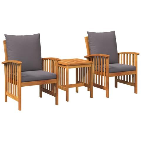 Set da Giardino 3 Pezzi con Cuscini in Legno Massello di Acacia - Foto 1