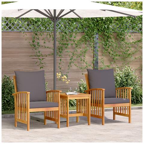 Set da Giardino 3 Pezzi con Cuscini in Legno Massello di Acacia - Foto 2