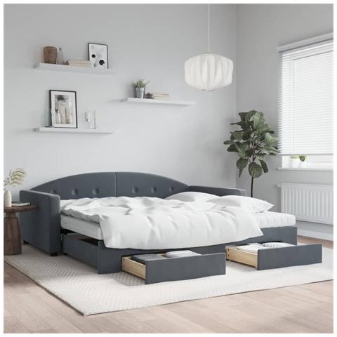 Divano Letto Estraibile Cassetti Grigio Scuro 100x200cm Velluto - Foto 2