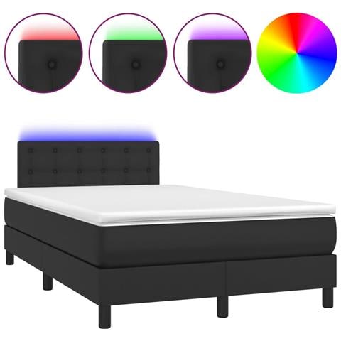 Giroletto a Molle con Materasso e LED Nero 120x200cm Similpelle - Foto 1