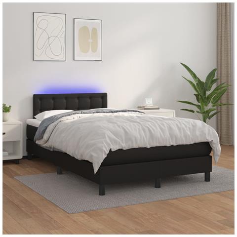 Giroletto a Molle con Materasso e LED Nero 120x200cm Similpelle - Foto 2