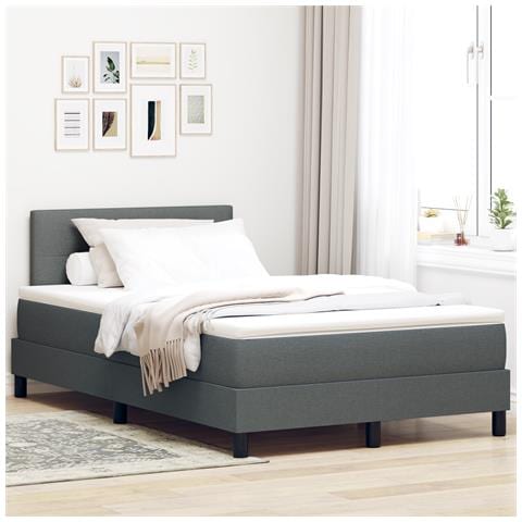 Letto a Rete con Materasso Grigio Scuro 120x190 cm Tessuto - Foto 2