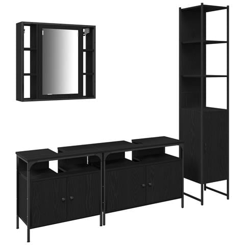 Set di Mobili per Bagno di 4 Pezzi in Rovere Nero e Legno Ingegnerizzato - Foto 1