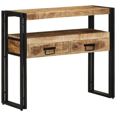Tavolini  Neri 90x33x75 cm in Legno Massello di Mango e Metallo - Foto 1