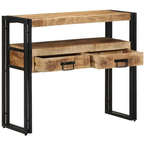 Tavolini  Neri 90x33x75 cm in Legno Massello di Mango e Metallo - Foto 2