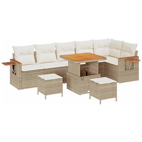 Set Divano da Giardino con cuscino 9 pcs Beige Poly Rattan - Foto 1