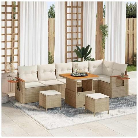 Set Divano da Giardino con cuscino 9 pcs Beige Poly Rattan - Foto 2