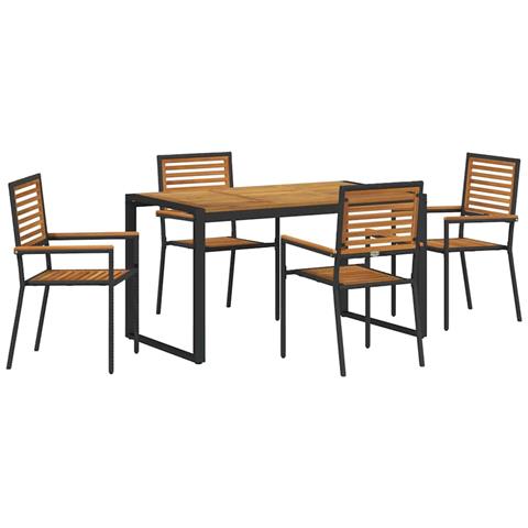 Set da Pranzo per Giardino 5 pcs Nero e Legno 140 x 80 x 75 cm - Foto 1