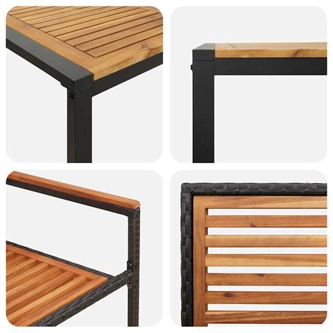 Set da Pranzo per Giardino 5 pcs Nero e Legno 140 x 80 x 75 cm - Foto 9