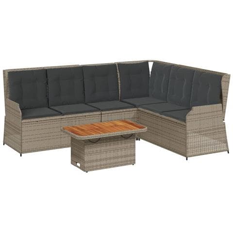 Set Divani da Giardino 5 pz con Cuscini in Polyrattan Grigio - Foto 1