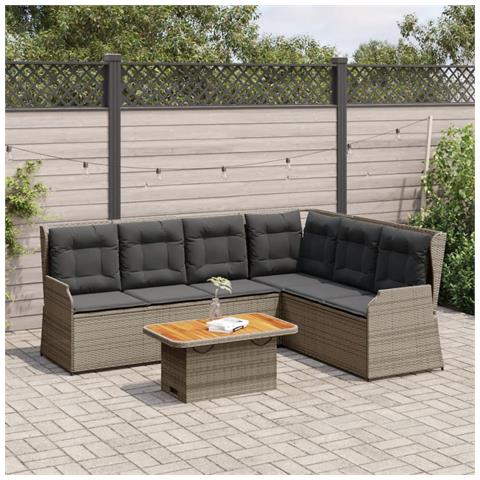 Set Divani da Giardino 5 pz con Cuscini in Polyrattan Grigio - Foto 2