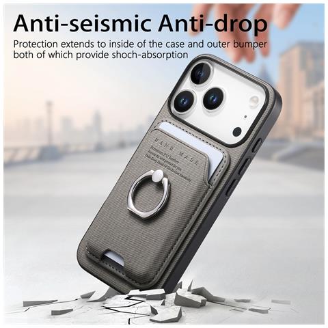 Custodia Grigia In Pelle Pu Con Porta Carte Magnetico Compatibile Con Iphone 17 Pro Max - Foto 2