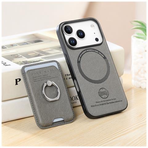 Custodia Grigia In Pelle Pu Con Porta Carte Magnetico Compatibile Con Iphone 17 Pro Max - Foto 5