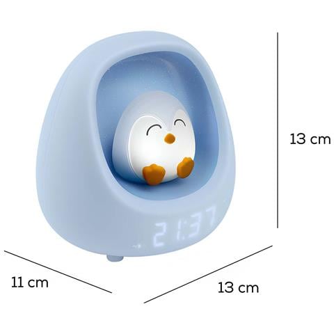 Sveglia Digitale Per Bambini Con Luce Notturna E 3 Melodie Rilassanti Pinguino, Bianco / Blu - Foto 2