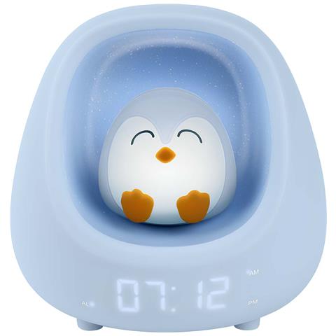 Sveglia Digitale Per Bambini Con Luce Notturna E 3 Melodie Rilassanti Pinguino, Bianco / Blu - Foto 5