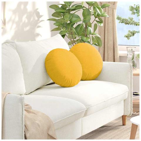 Cuscini per Seduta 2 pcs Giallo Chiaro Ø 40 cm Tessuto in Cords - Foto 2