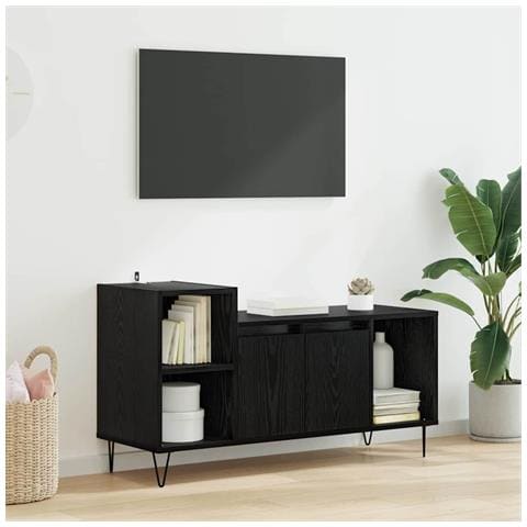 Mobile TV Rovere Nero 100 x 35 x 55 cm Legno multistrato - Foto 2