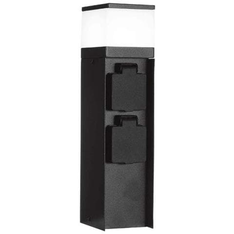 Piantana LED da Giardino 30cm con Portafaretto G9 e 2 Prese 16A Schuko in Acciaio Inossidabile Nero IP44 - Foto 1