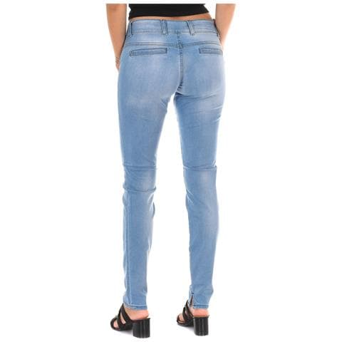 Pantaloni Lunghi In Denim Effetto Consumato Realizzati In Tessuto Elastico 70dbf0518 Donna - Foto 2