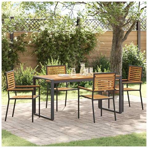 Set da Pranzo per Giardino 5 pcs Nero e Marrone polyrattan - Foto 2