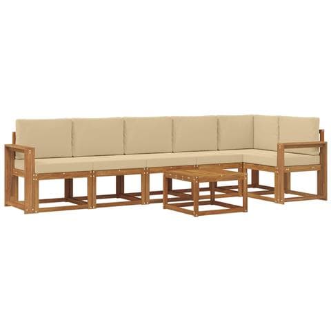 Set di divani da esterno con cuscino 7 pcs Naturale e Beige - Foto 1
