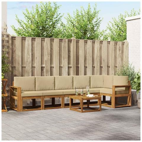 Set di divani da esterno con cuscino 7 pcs Naturale e Beige - Foto 2