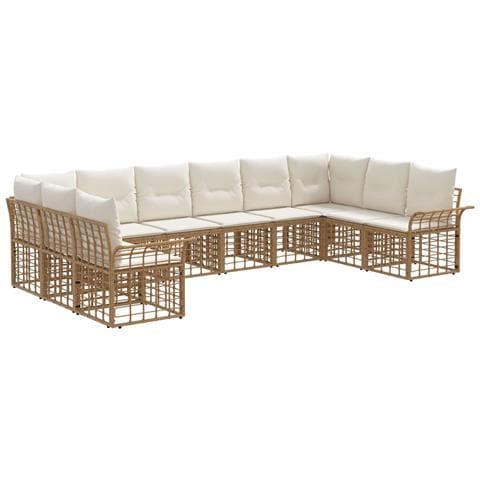 Set di divani da esterno 10 pcs Naturale e Bianco Crema - Foto 1