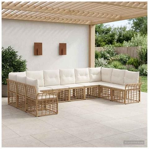 Set di divani da esterno 10 pcs Naturale e Bianco Crema - Foto 2