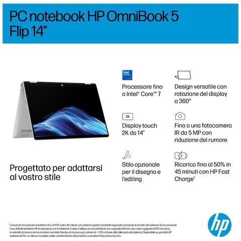 OmniBook 5 Flip 2-in-1 Laptop 14-fp0000nlx Intel Core 3 100U 35,6 cm (14") Touch screen 2K 8 GB LPDDR5-SDRAM 512 GB SSD Wi-Fi 6 (802.11ax) Windows 11 Home Argento - Foto 18