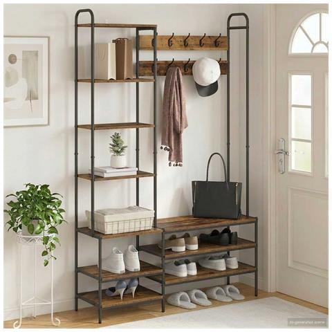 Appendiabiti con panca per scarpe Legno antico - Foto 2