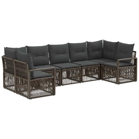Set Divano da Giardino 7 pz 7-Numero di posti Grigio polyrattan - Foto 1
