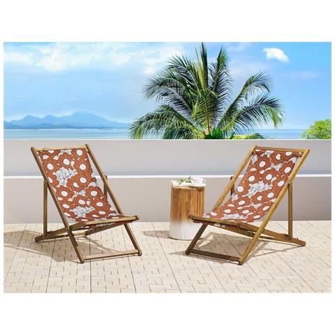 Set Di 2 Sedie A Sdraio In Legno Acacia Chiaro Papaveri Rosso E Bianco Anzio - Foto 1