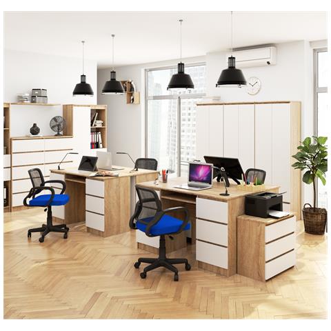 Scrivania per computer A11, 6 cassetti, 135x50x77 cm, Colore Sonoma Quercia e Bianco - Foto 6