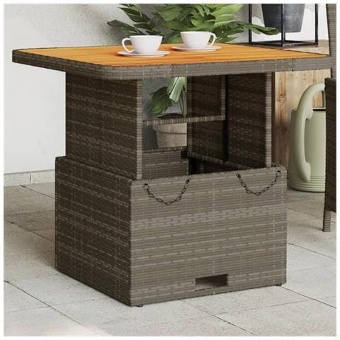 Tavolo Giardino Grigio 80x80x71 Cm In Polyrattan E Legno Acacia - Foto 1