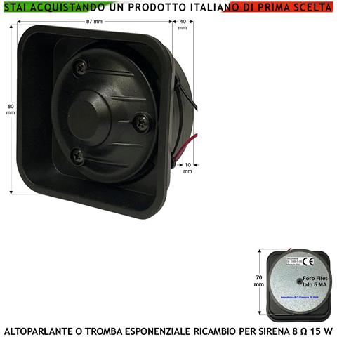 Tromba O Cono Magnetodinamico Altoparlante Impedenza 8 Ohm Potenza 15 W Ricambio Sirene Antifurto Di Qualsiasi Marca S - Foto 1